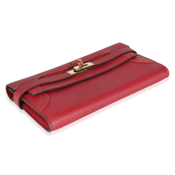 Hermès Rouge Grenat Swift Ghillies Kelly Longue Wallet GHW - Picture 7 of 7